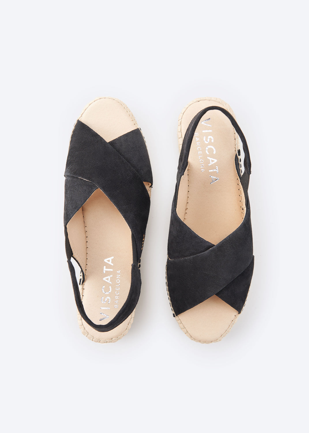 Viscata Garbi Black Suede Slingback Woman Crossed Open Toe Espadrille Flatforms