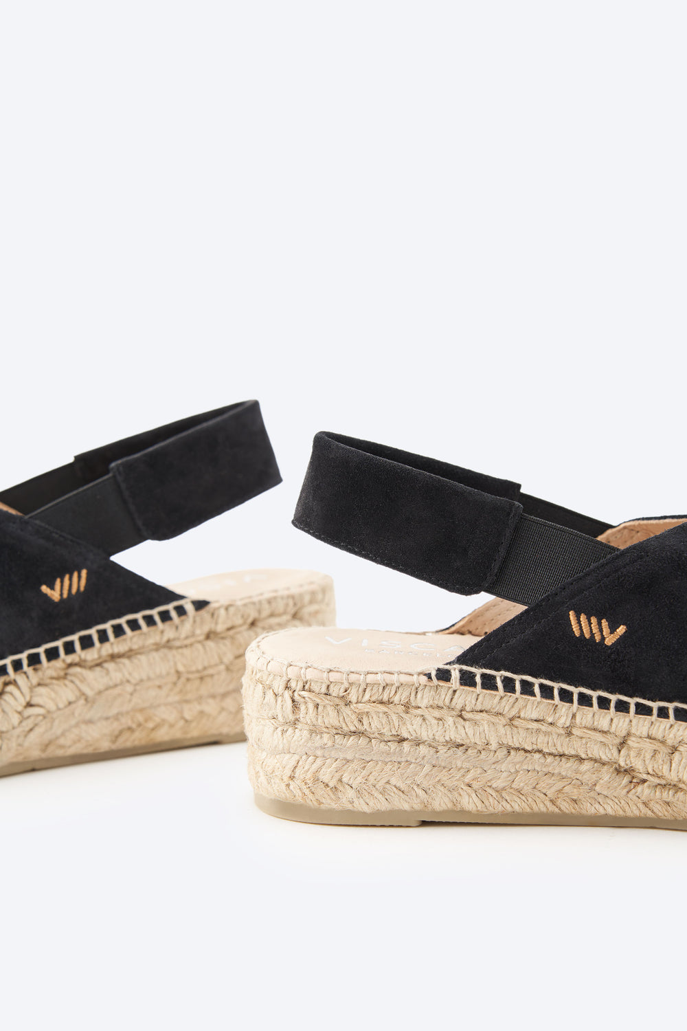 Garbi Black Suede Woman Crossed Open Toe Espadrille Flatforms Elastic Slingback Detail