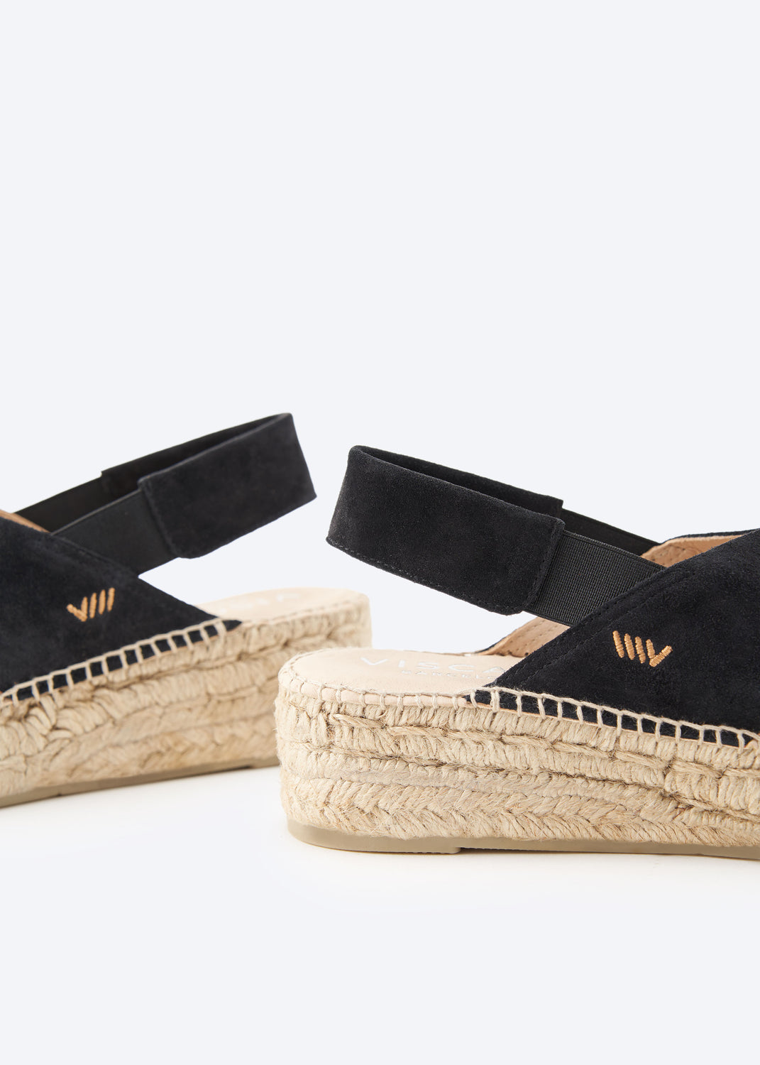 Garbi Black Suede Woman Crossed Open Toe Espadrille Flatforms Elastic Slingback Detail