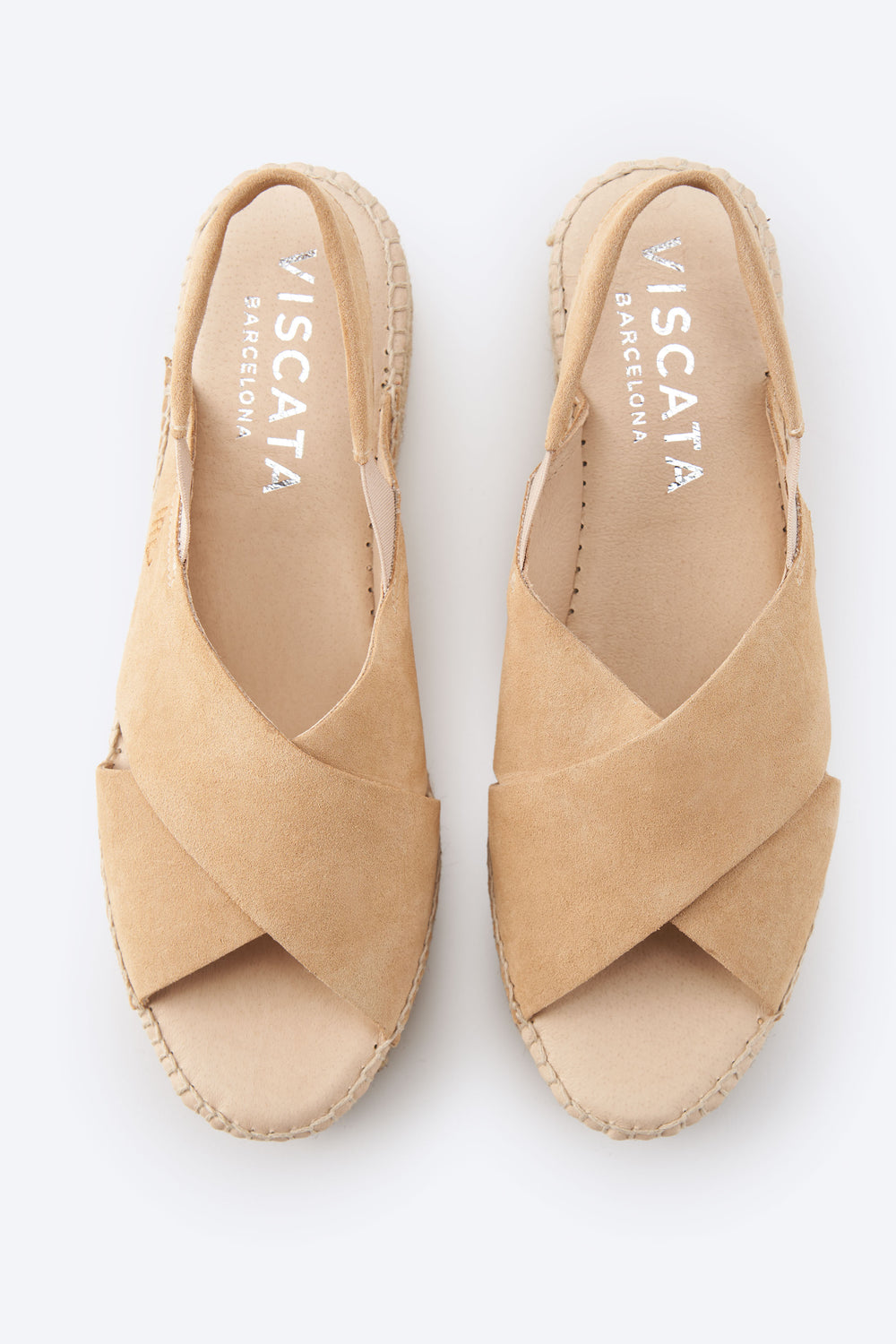Viscata Garbi Camel Suede Slingback Woman Crossed Open Toe Espadrille Flatforms
