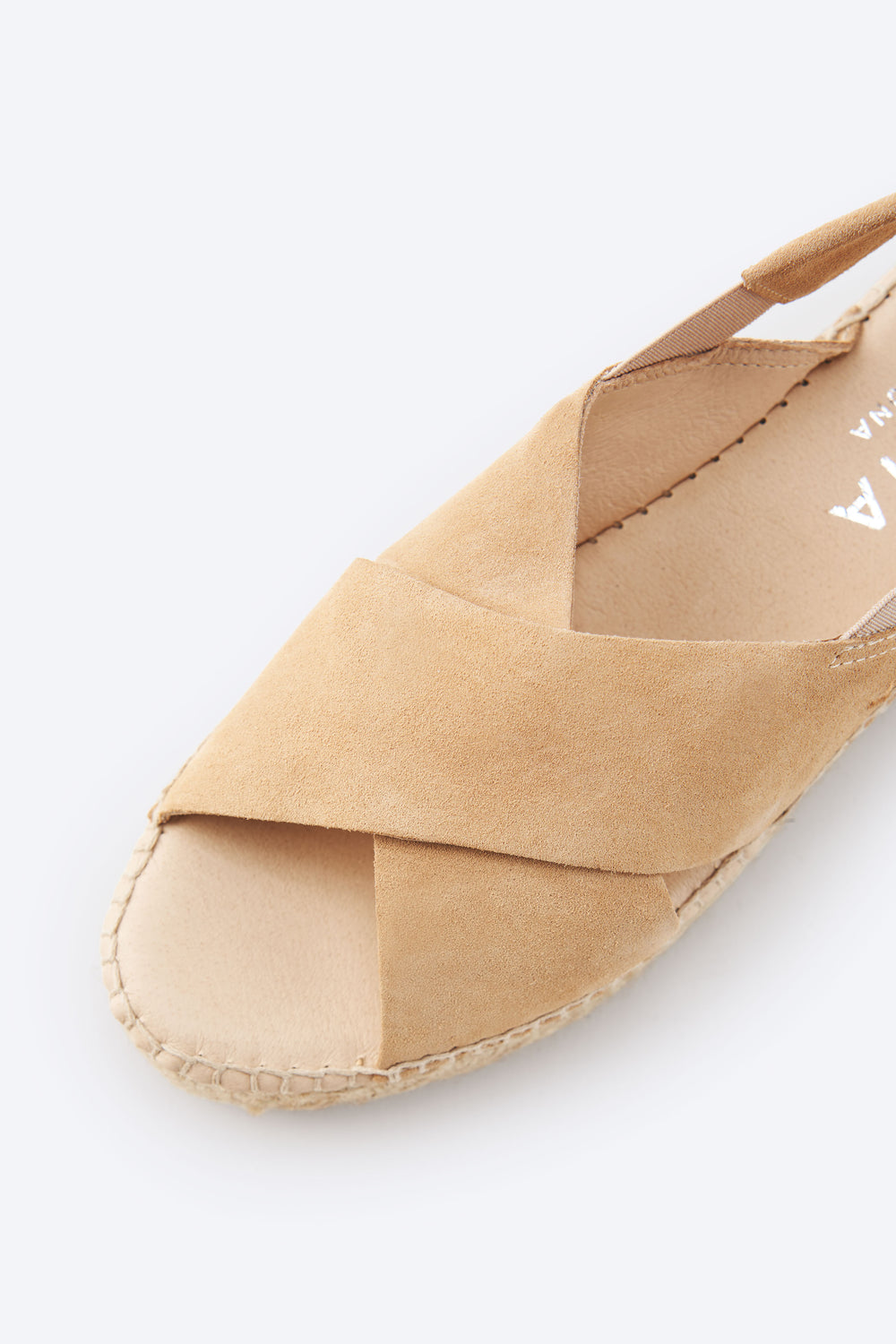Garbi Camel Suede Slingback Woman Espadrille Flatforms Crossed Open Toe Detail