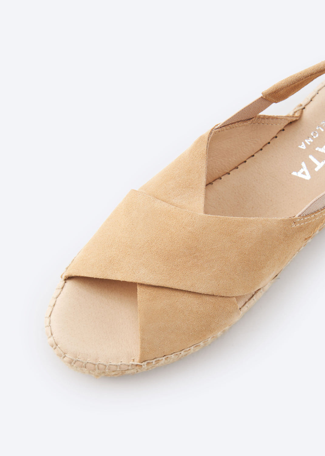 Garbi Camel Suede Slingback Woman Espadrille Flatforms Crossed Open Toe Detail