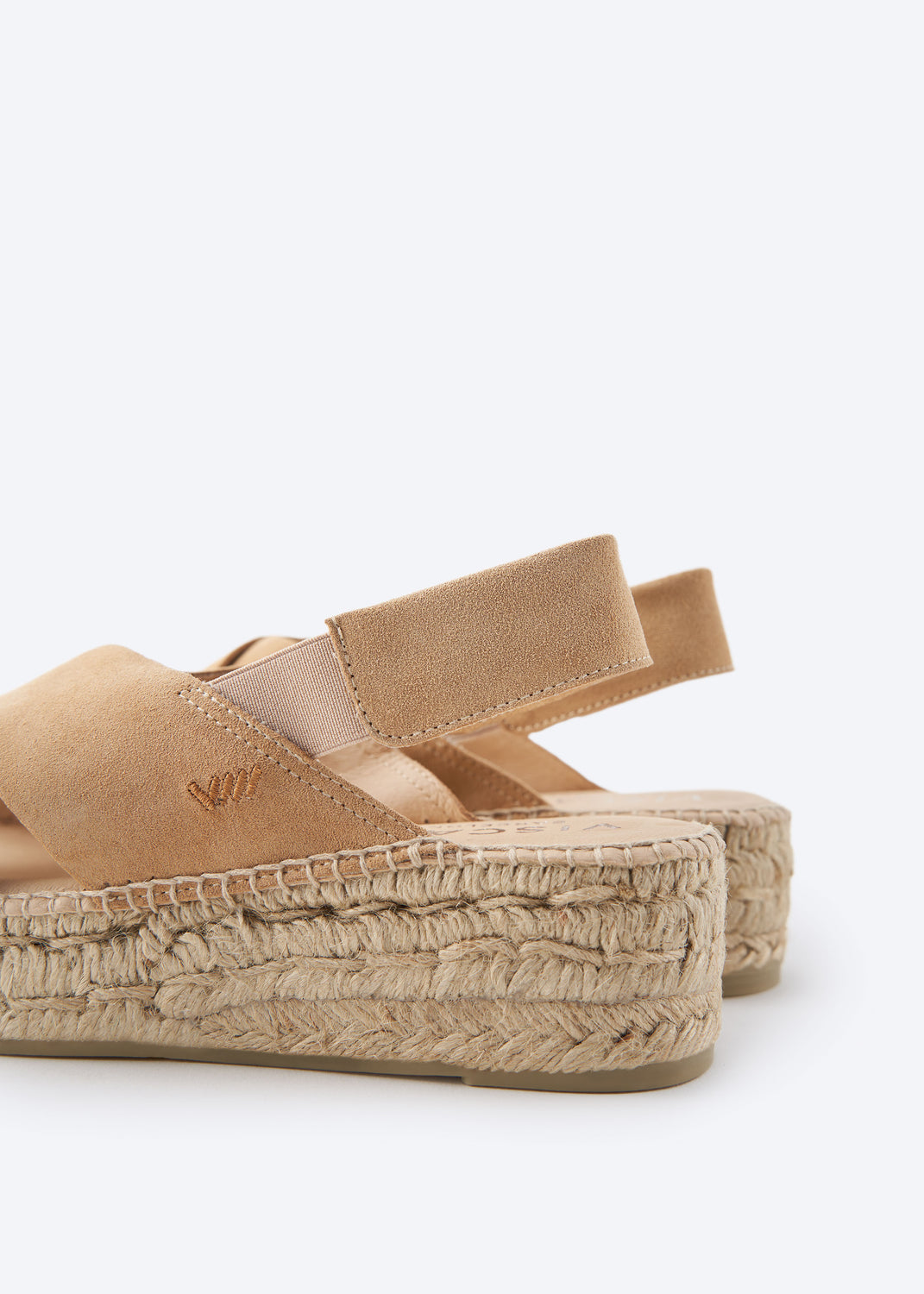 Garbi Camel Suede Woman Crossed Open Toe Espadrille Flatforms Elastic Slingback Detail