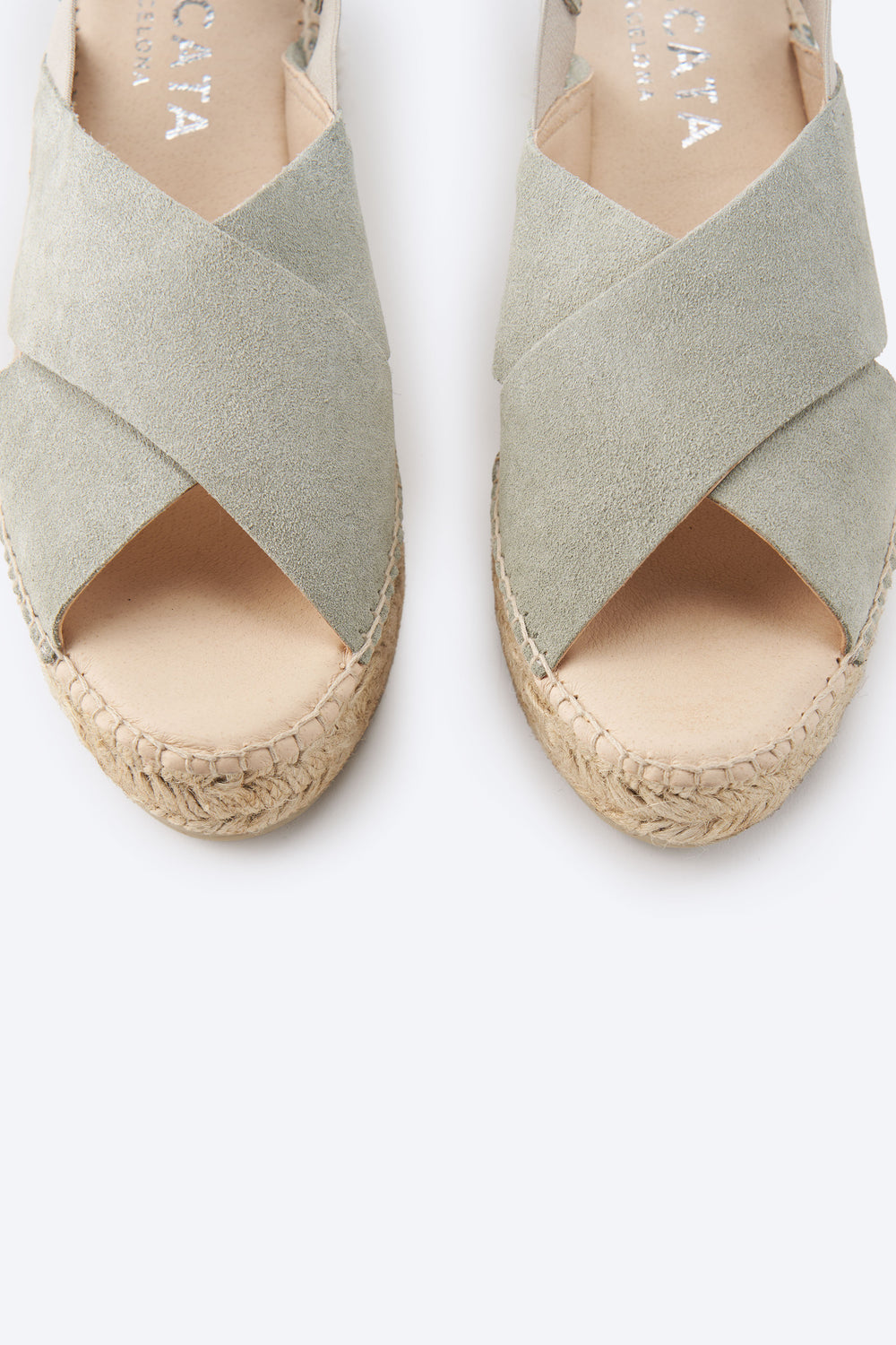 Garbi Green Suede Slingback Woman Espadrille Flatforms Crossed Open Toe Detail