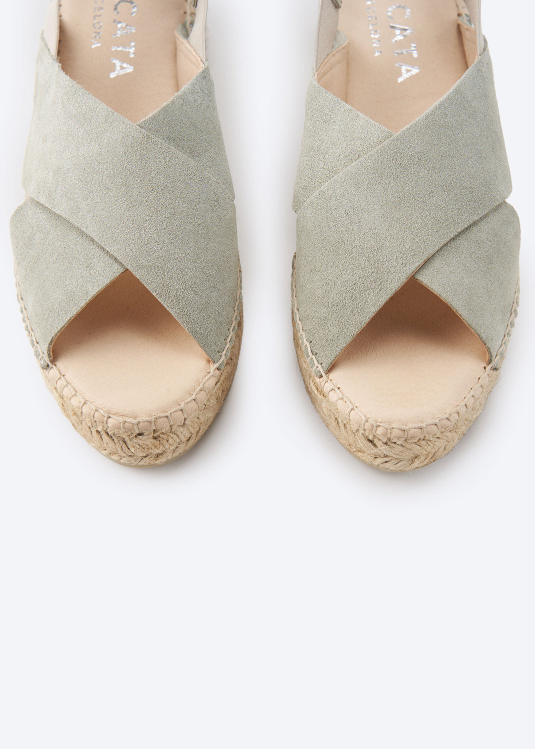 Garbi Green Suede Slingback Woman Espadrille Flatforms Crossed Open Toe Detail