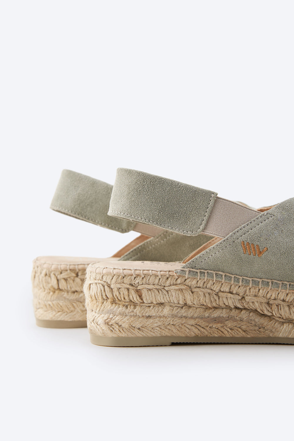 Garbi Green Suede Woman Crossed Open Toe Espadrille Flatforms Elastic Slingback Detail