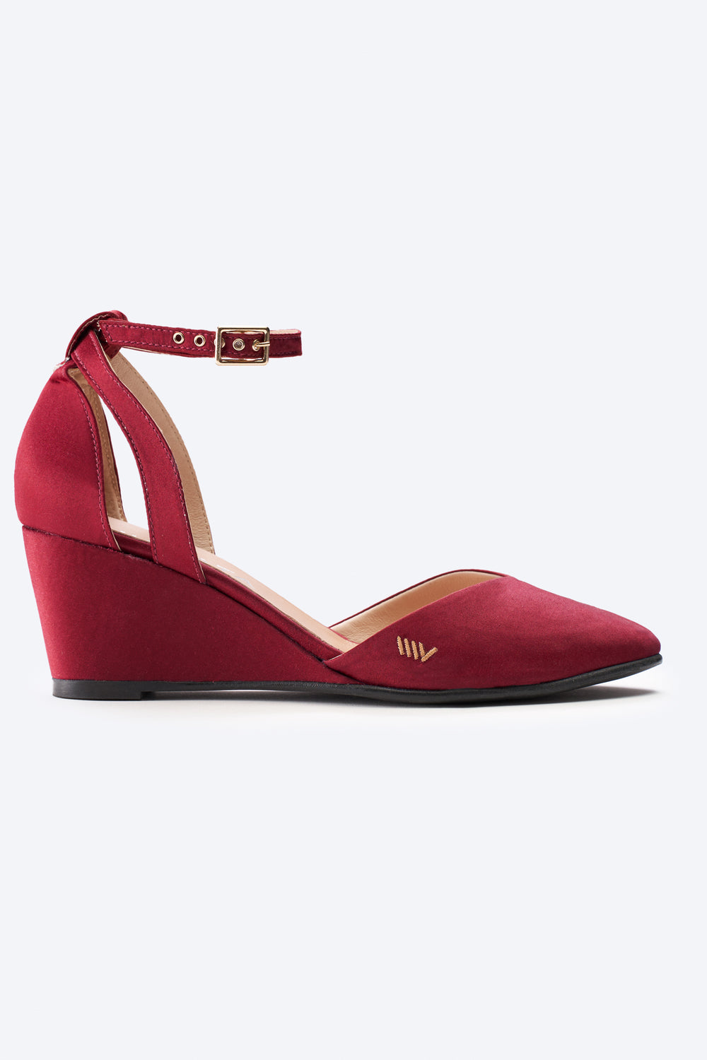 Garda Burgundy Silk Ankle Strap Woman Wedge Shoe