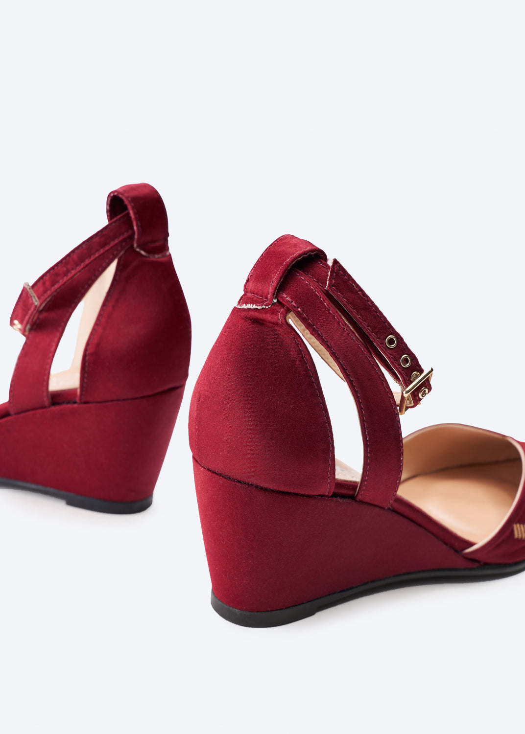 Garda Burgundy Silk Ankle Strap Woman Wedge Shoes Back Detail
