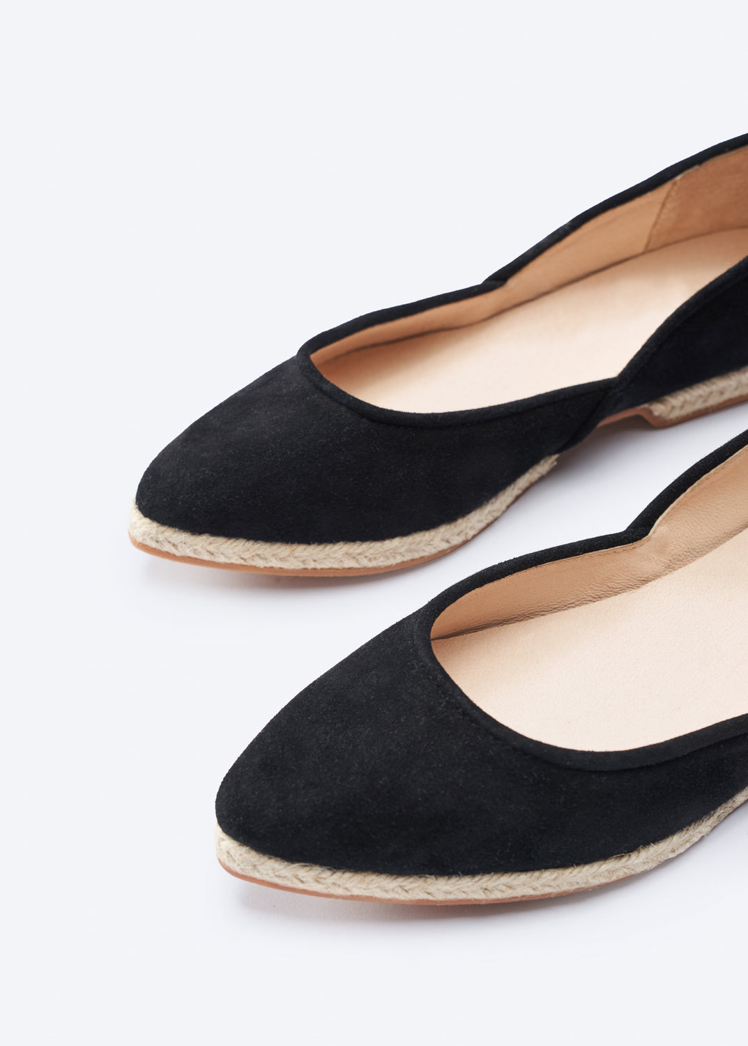 Garvet Black Suede Slip On Women Espadrille Foldable Flats Pointed Closed Toe Detail