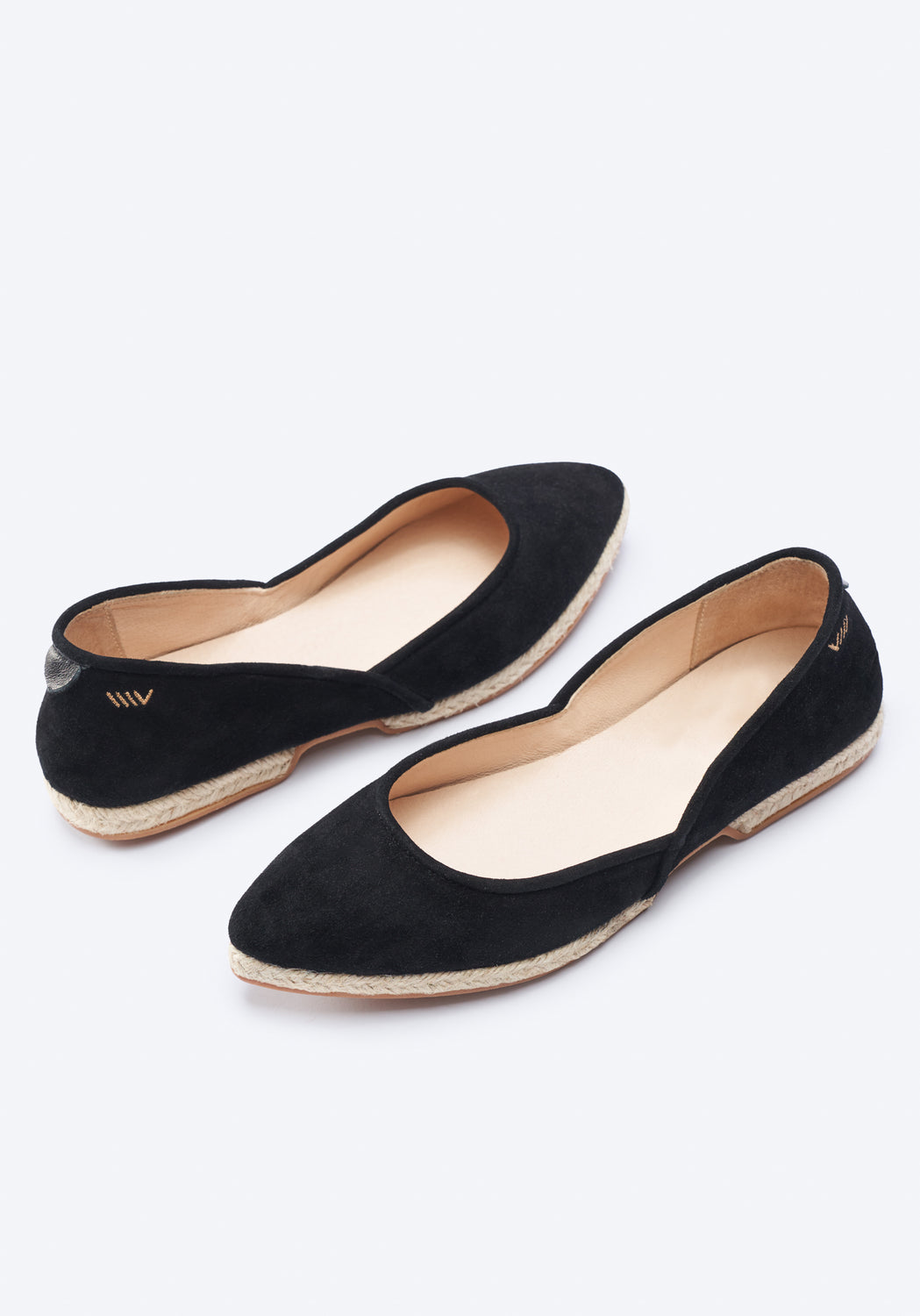 Garvet Black Suede Slip On Women Jute Espadrille Foldable Flats