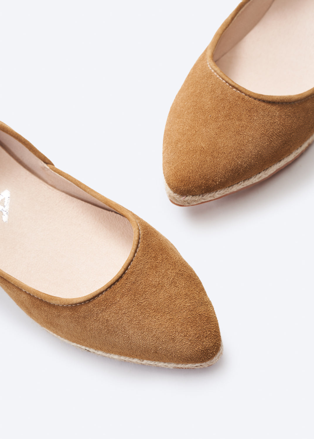 Garvet Camel Suede Slip On Women Espadrille Foldable Flats Pointed Closed Toe Detail