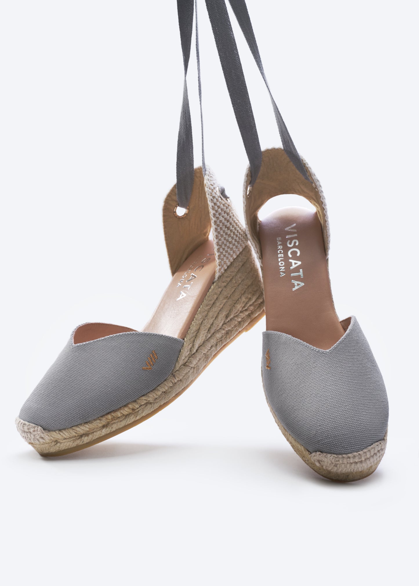 Gava Ash Grey Canvas Lace Up Women Espadrille Cute Wedges