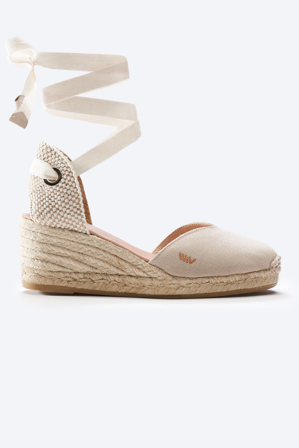 Gava Beige Canvas Lace Up Women Espadrille Wedge