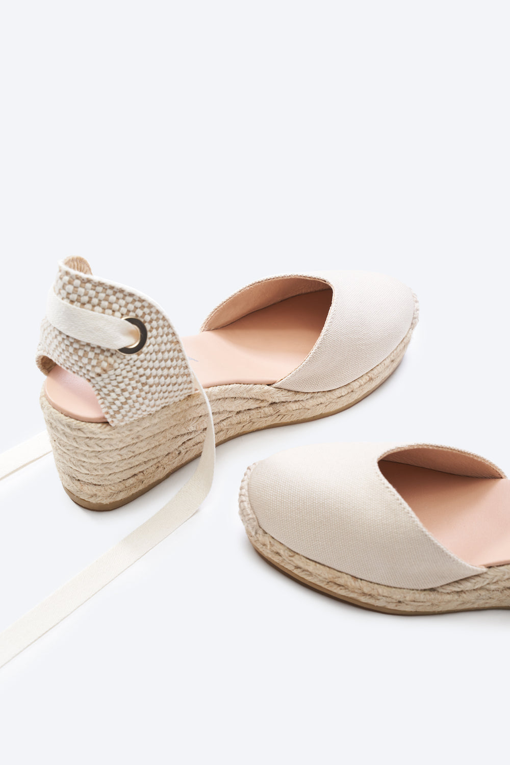 Gava Beige Canvas Lace Up Women Espadrille Wedges Flexible Back Detail