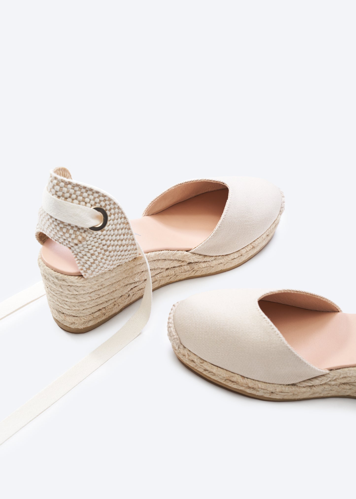 Gava Beige Canvas Lace Up Women Espadrille Wedges Flexible Back Detail