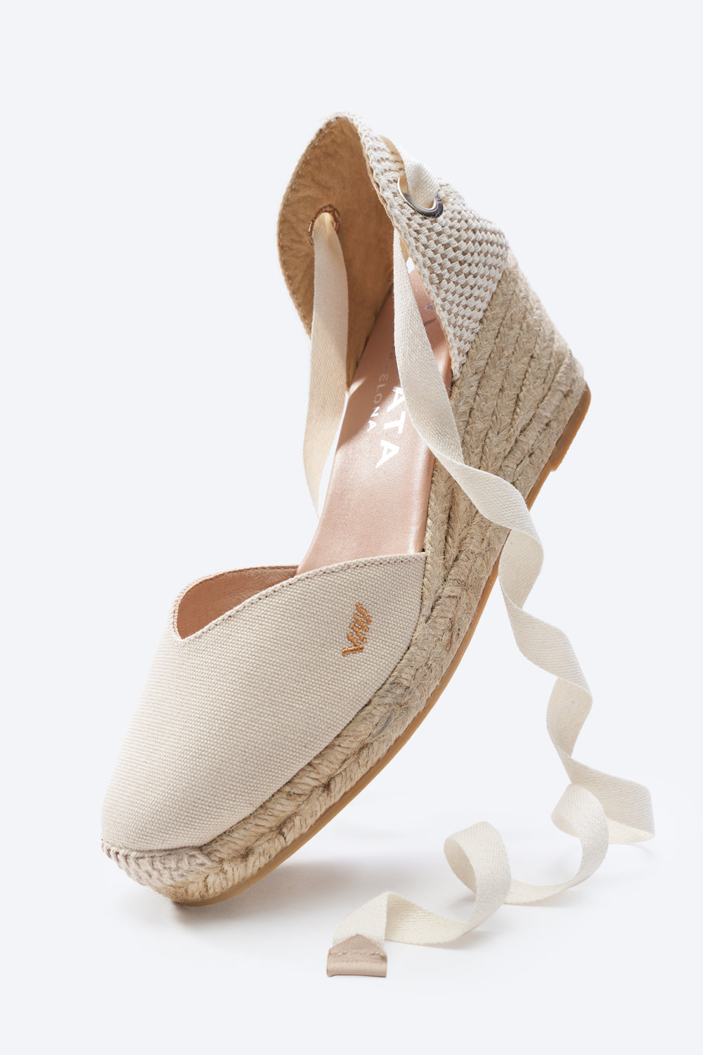 Gava Beige Canvas Lace Up Women Espadrille Medium Wedge