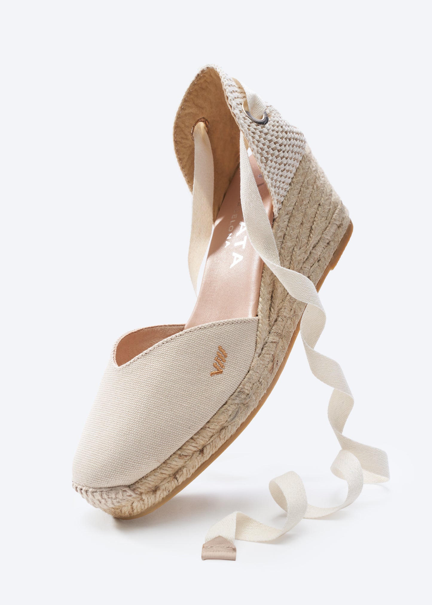Gava Beige Canvas Lace Up Women Espadrille Medium Wedge