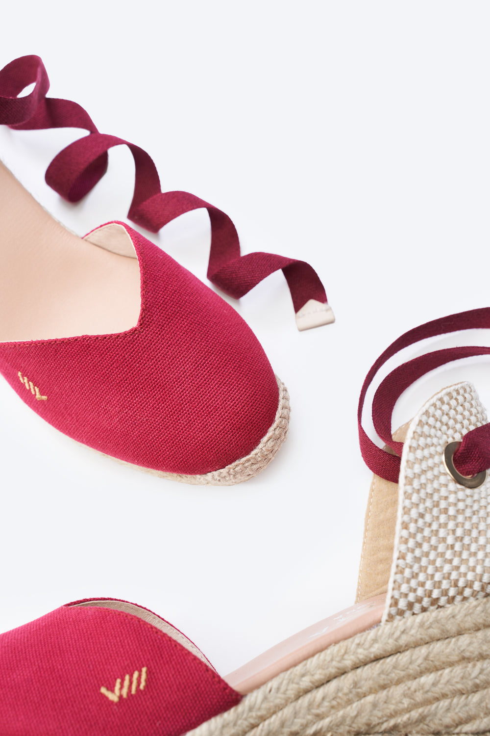 Gava Limited Edition Cherry Canvas Lace Up Women Espadrille Wedges Closed Toe Detail