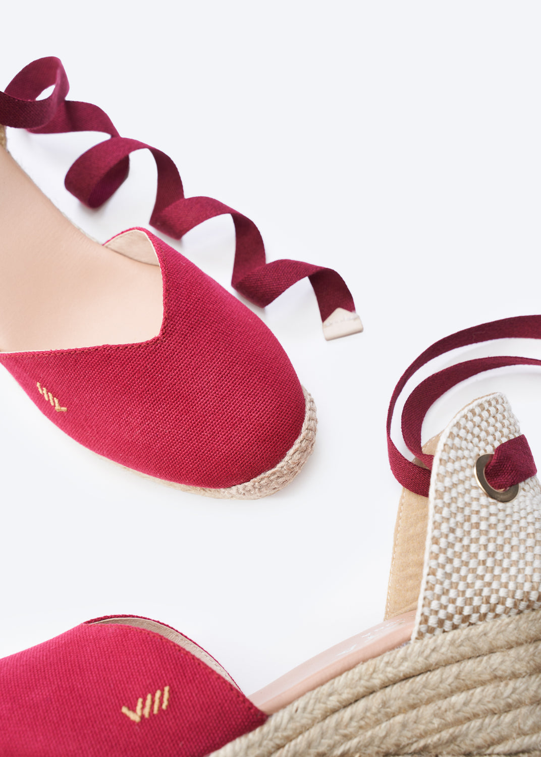 Gava Limited Edition Cherry Canvas Lace Up Women Espadrille Wedges Closed Toe Detail
