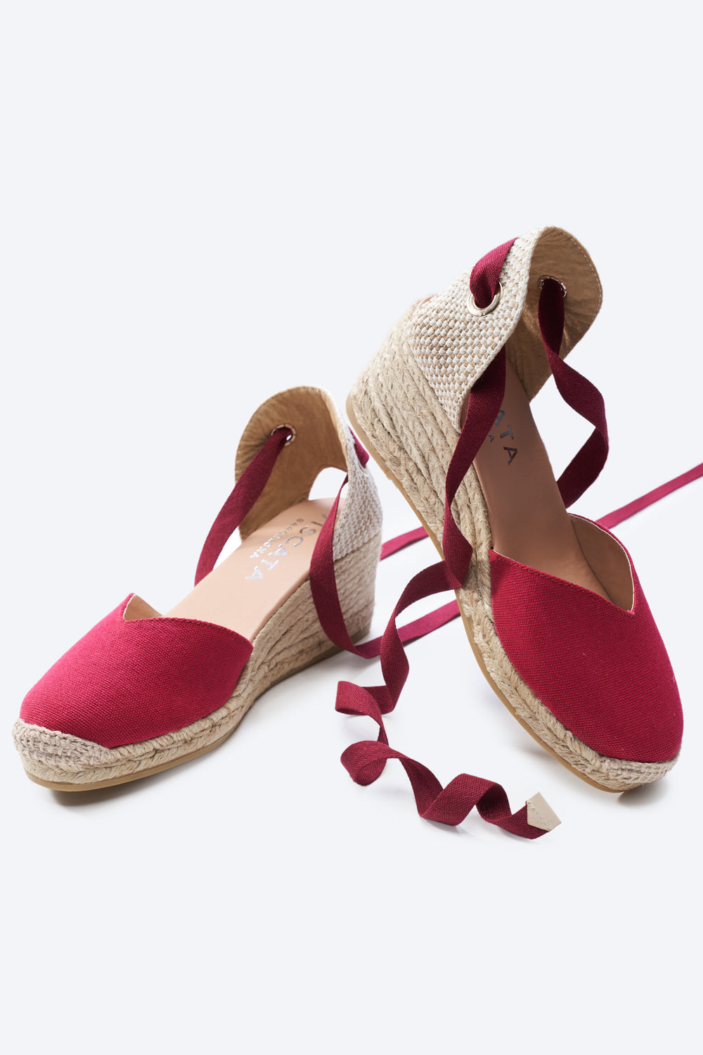 Gava Limited Edition Cherry Canvas Lace Up Women Espadrille Medium Wedges