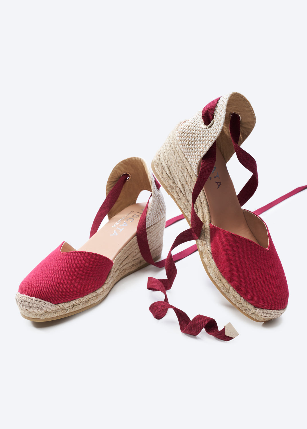 Gava Limited Edition Cherry Canvas Lace Up Women Espadrille Medium Wedges