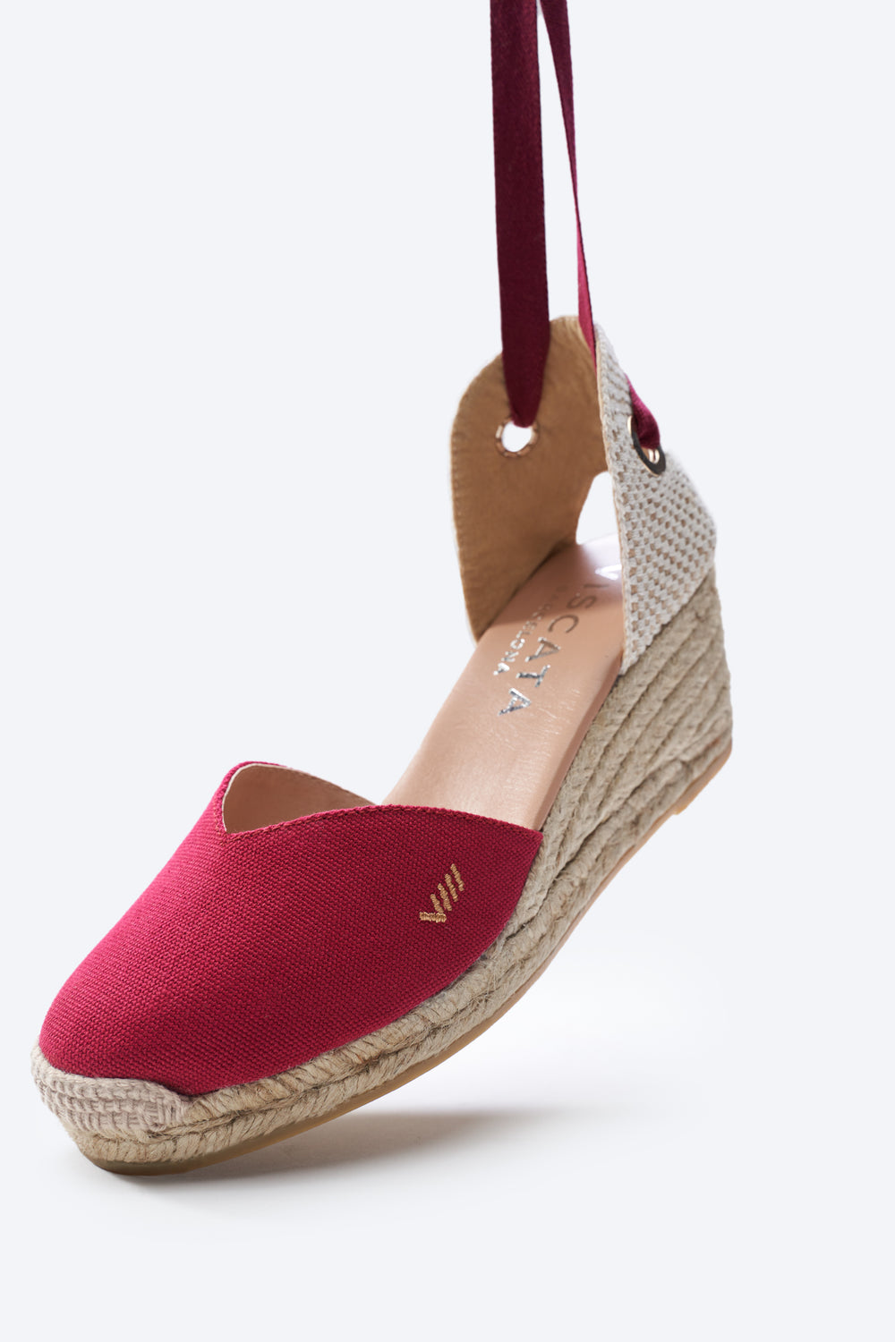 Gava Limited Edition Cherry Canvas Lace Up Women Espadrille Closed Toe Wedge