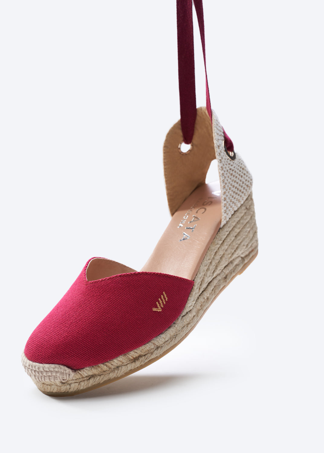 Gava Limited Edition Cherry Canvas Lace Up Women Espadrille Closed Toe Wedge