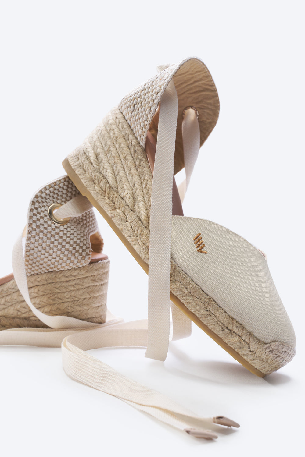 Gava Limited Edition Ivory Canvas Lace Up Women Espadrille Medium Heel Wedges