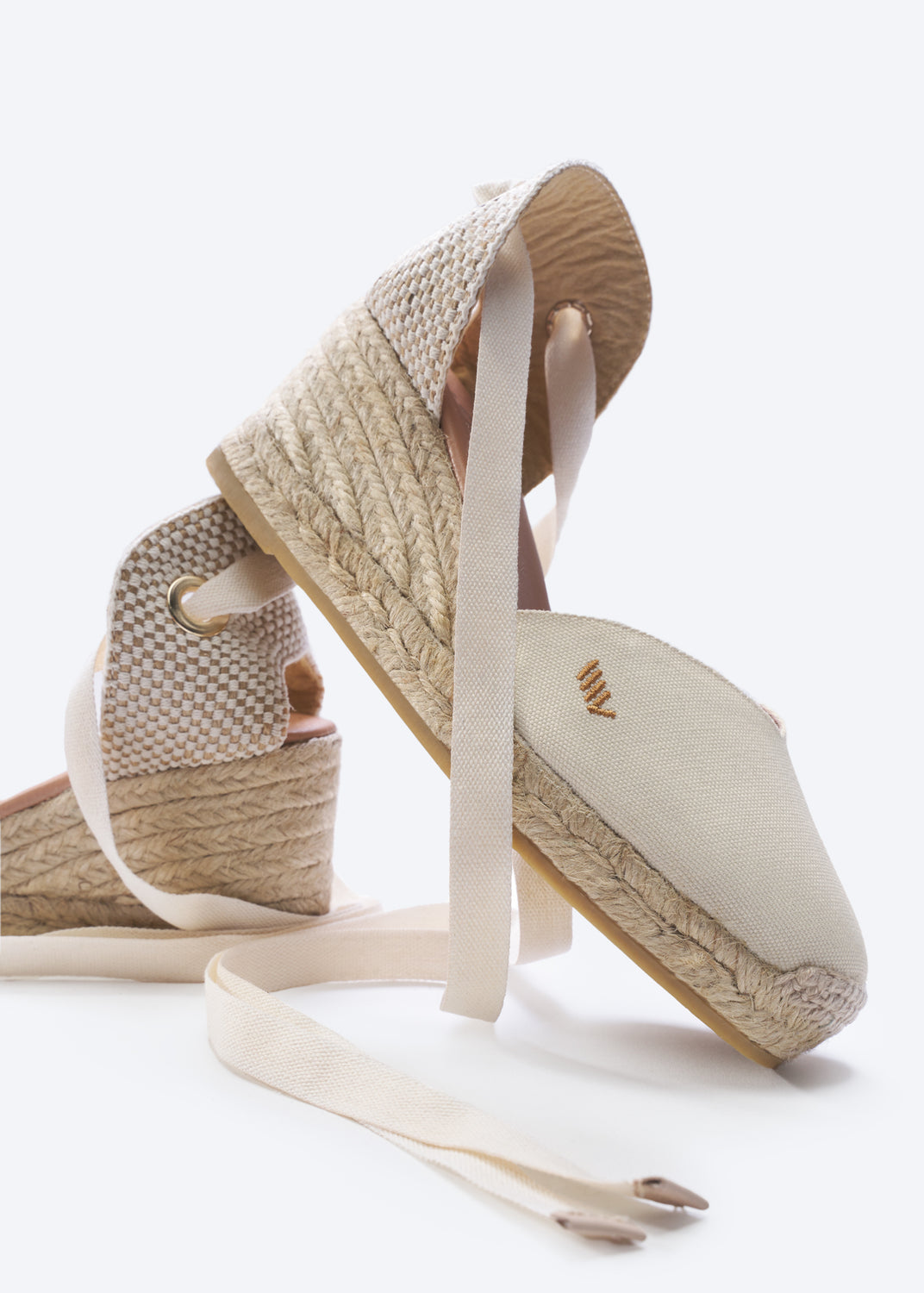 Gava Limited Edition Ivory Canvas Lace Up Women Espadrille Medium Heel Wedges