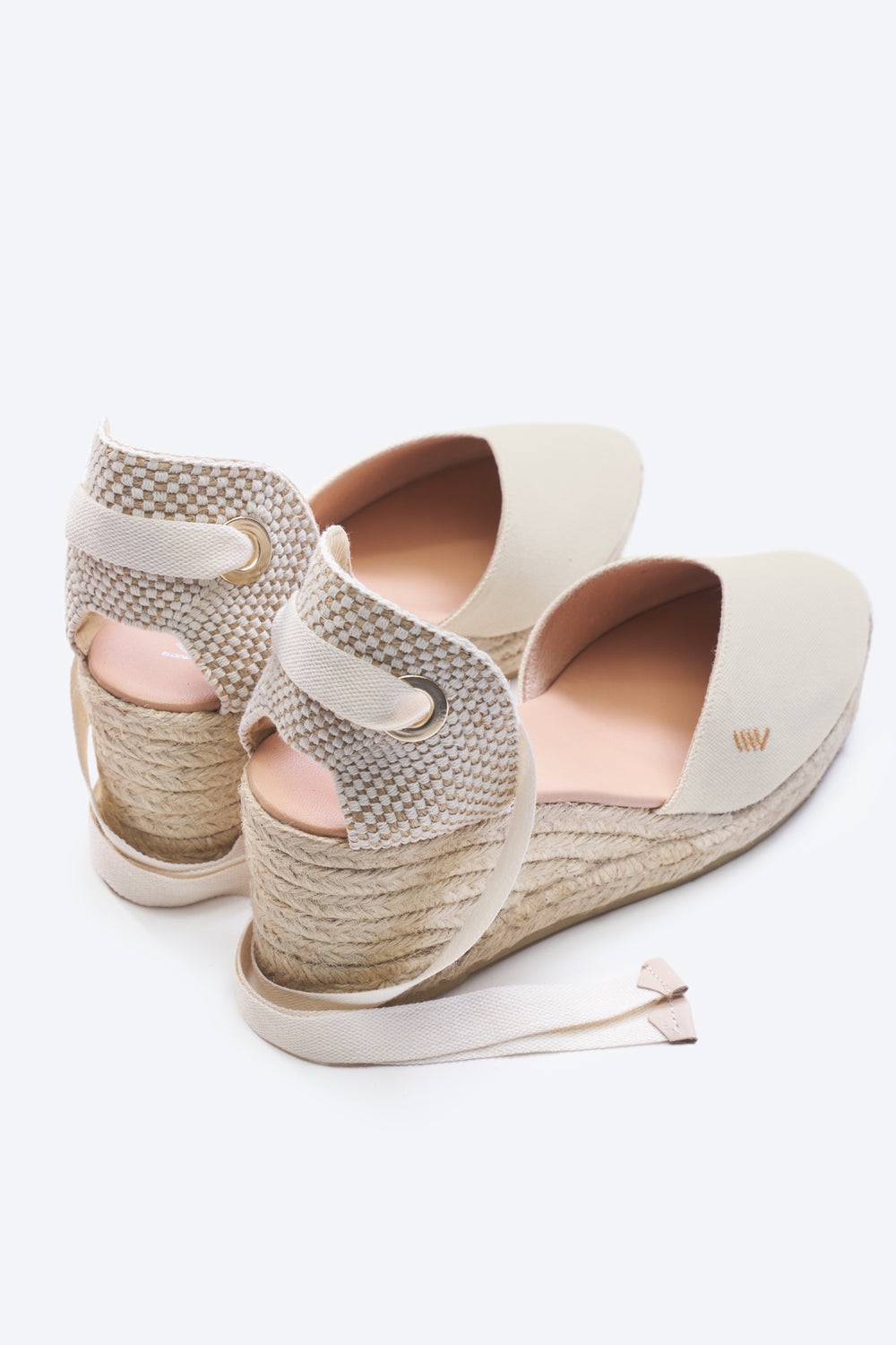 Gava Limited Edition Ivory Canvas Lace Up Women Espadrille Wedges Flexible Back Detail