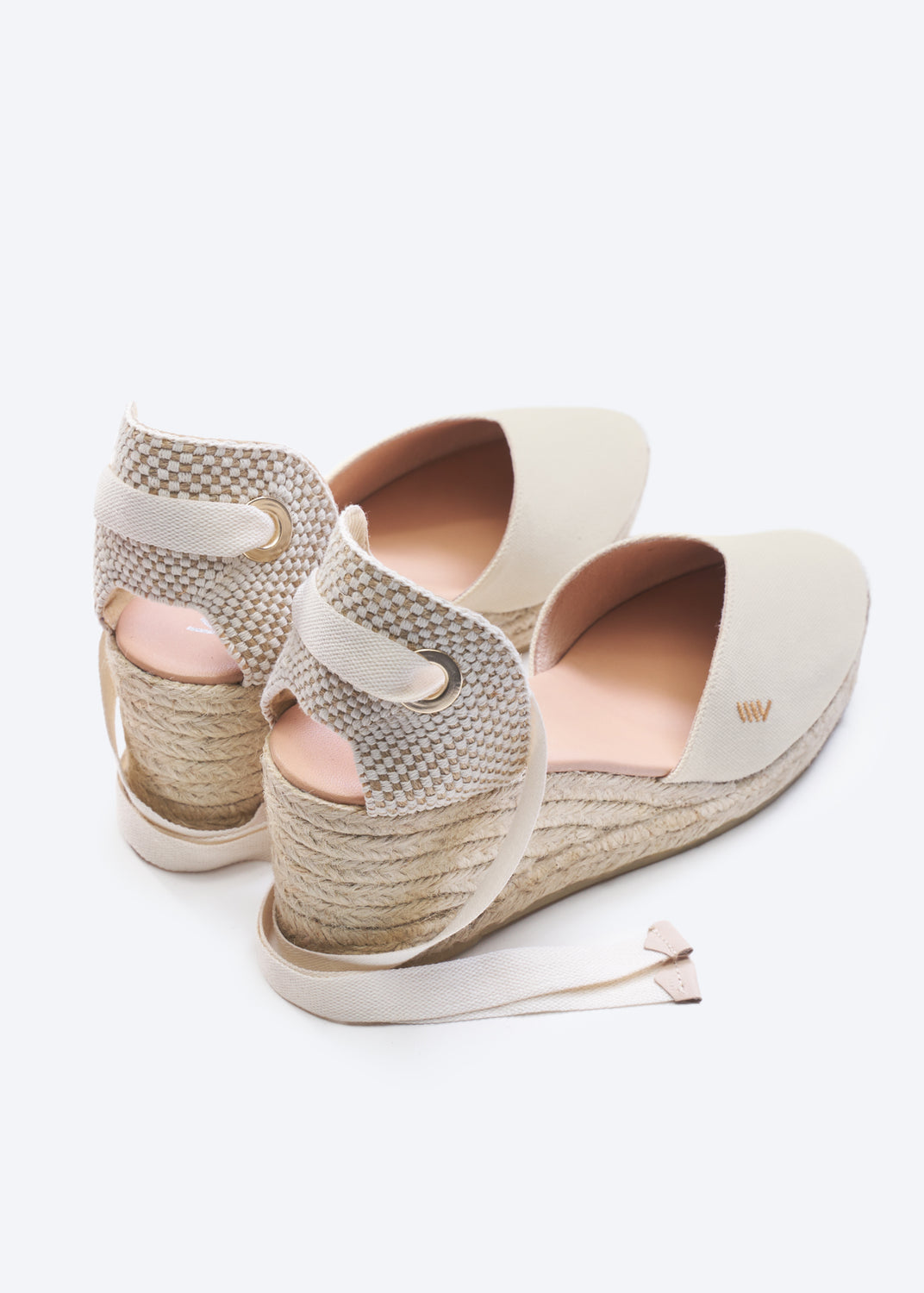 Gava Limited Edition Ivory Canvas Lace Up Women Espadrille Wedges Flexible Back Detail
