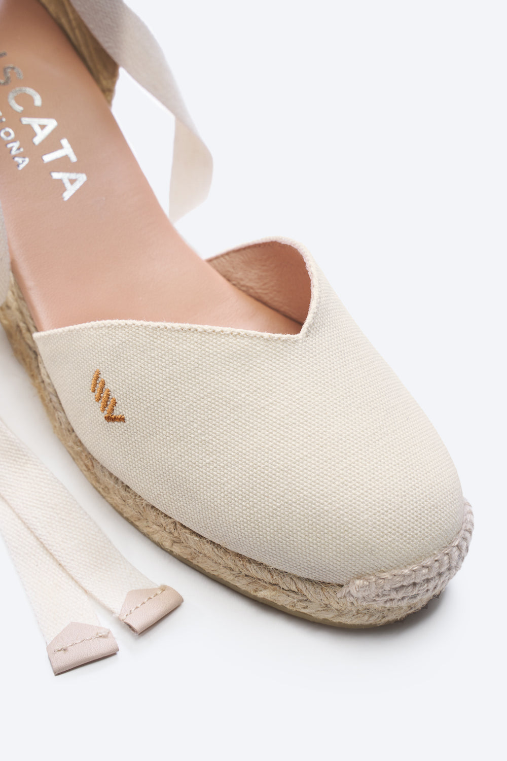 Gava Limited Edition Ivory Canvas Lace Up Women Espadrille V Cut Closed Toe Wedge