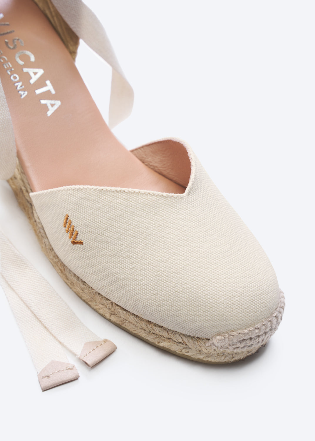 Gava Limited Edition Ivory Canvas Lace Up Women Espadrille V Cut Closed Toe Wedge