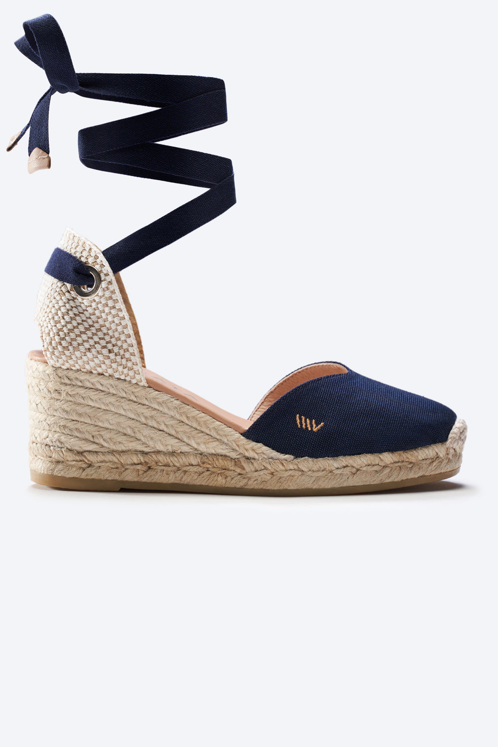 Gava Navy Blue Canvas Lace Up Women Espadrille Wedge