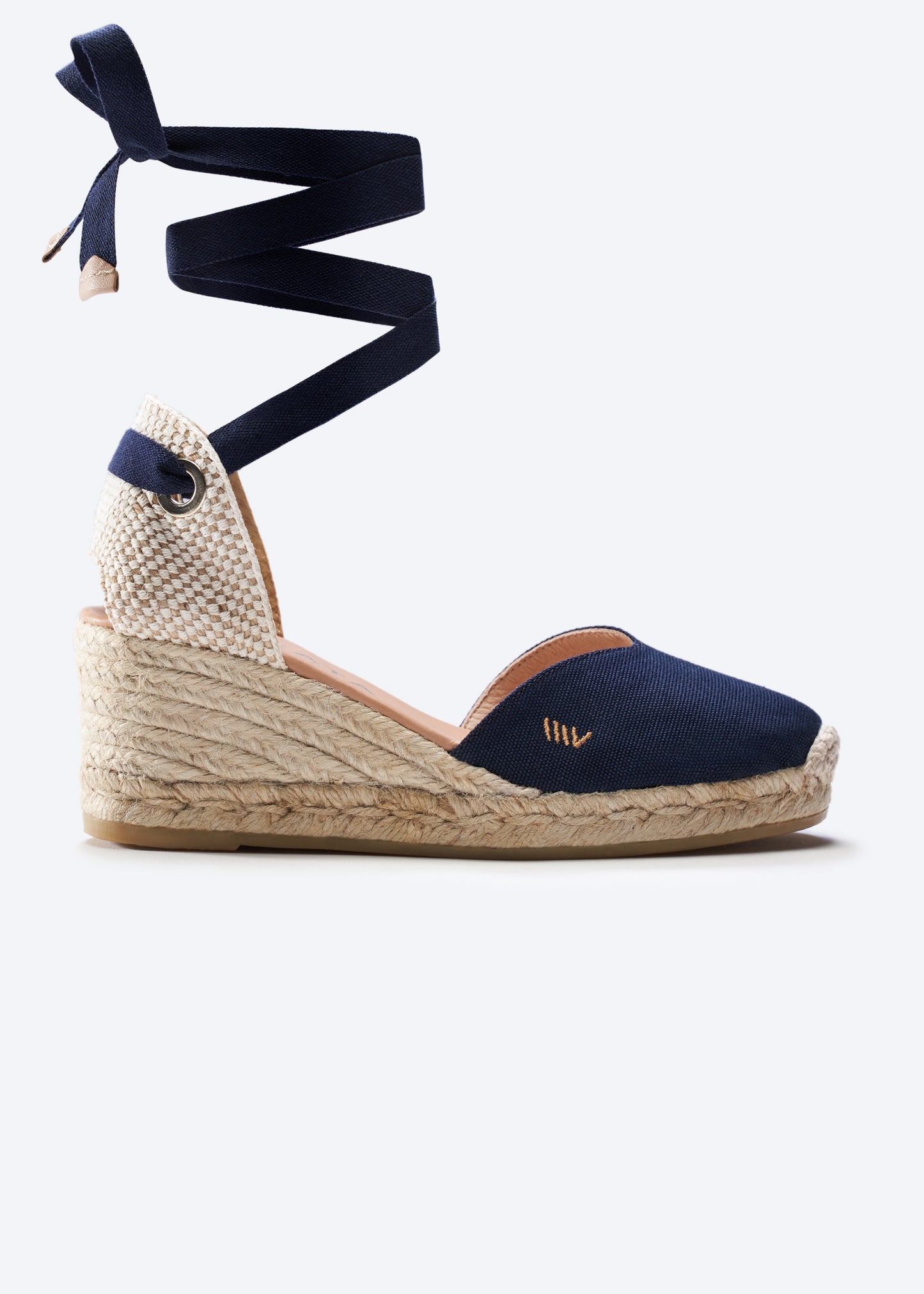 Gava Navy Blue Canvas Lace Up Women Espadrille Wedge