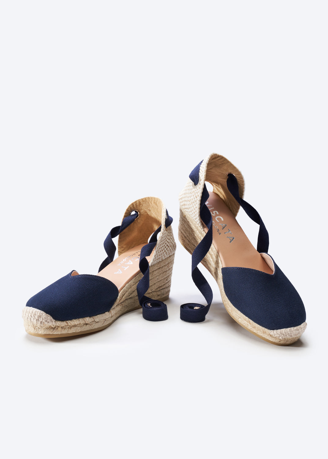 Gava Navy Blue Canvas Lace Up Women Espadrille Medium Wedges