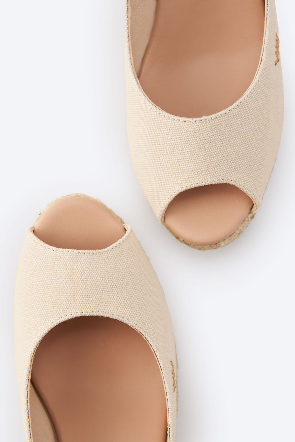 Gavina Beige Canvas Slingback Women Espadrille Wedges Peep Open Toe Detail