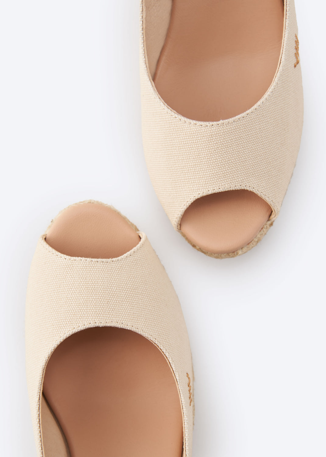 Gavina Beige Canvas Slingback Women Espadrille Wedges Peep Open Toe Detail