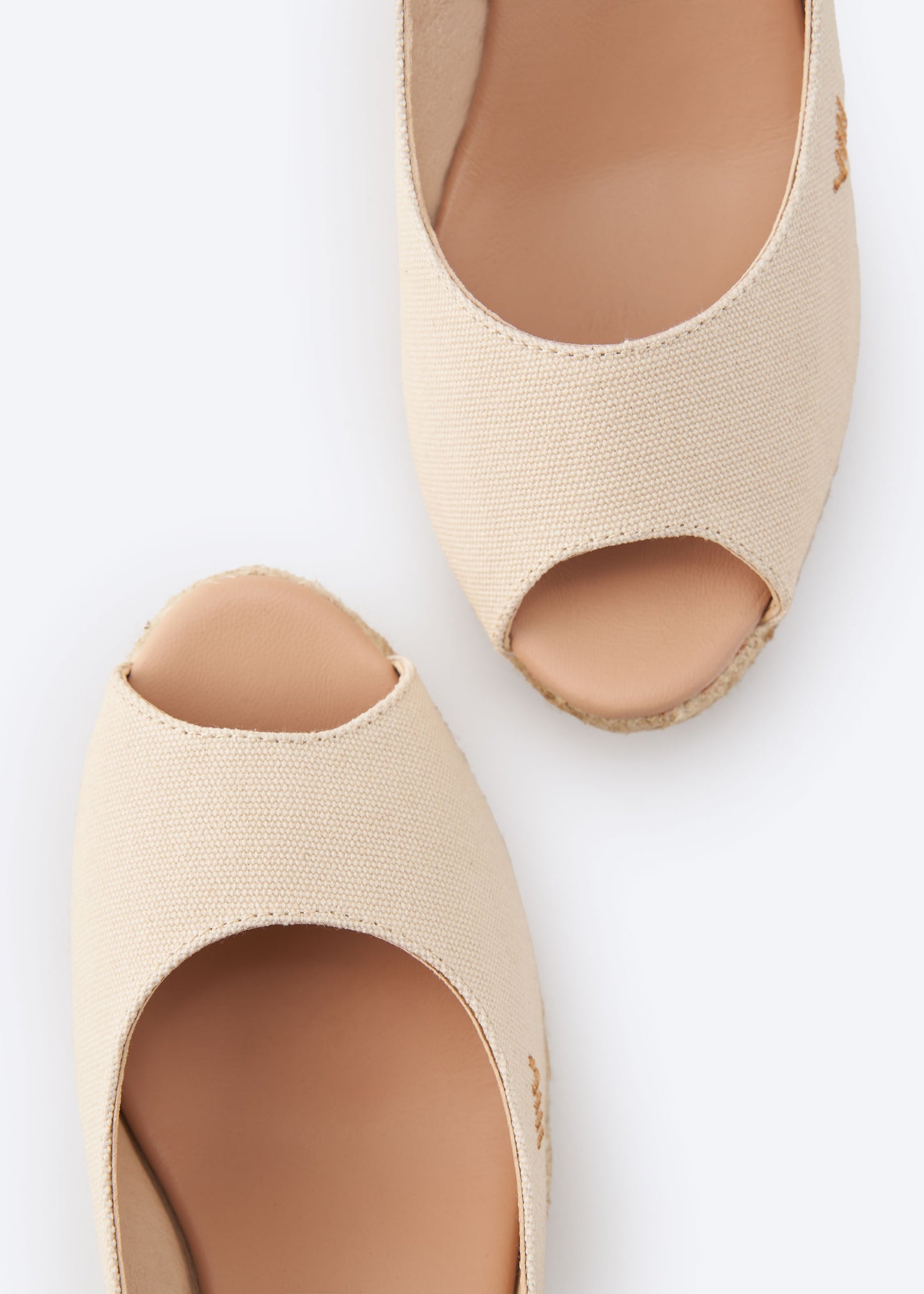 Gavina Beige Canvas Slingback Women Espadrille Wedges Peep Open Toe Detail