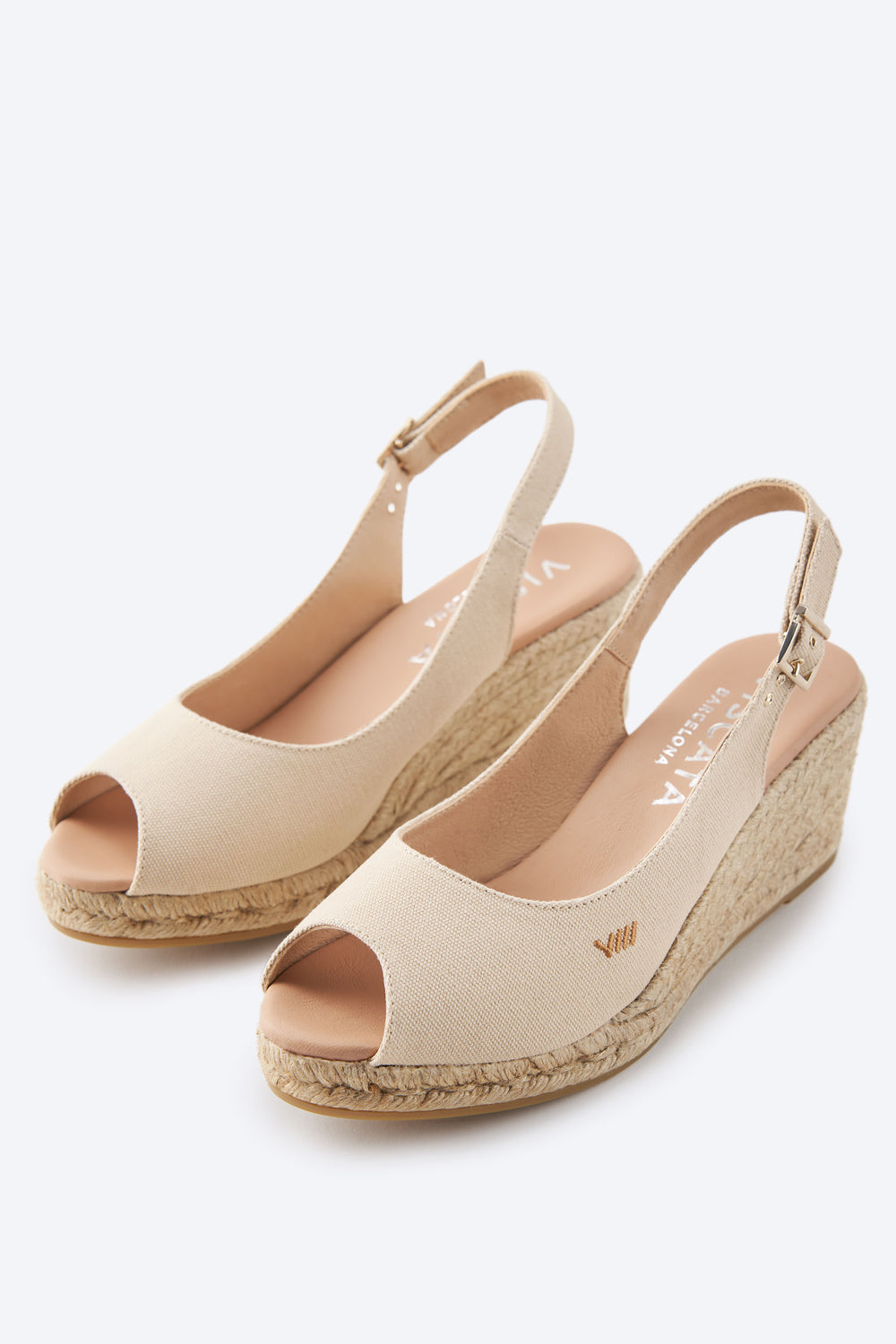 Gavina Beige Canvas Slingback Women Open Toe Espadrille Wedges