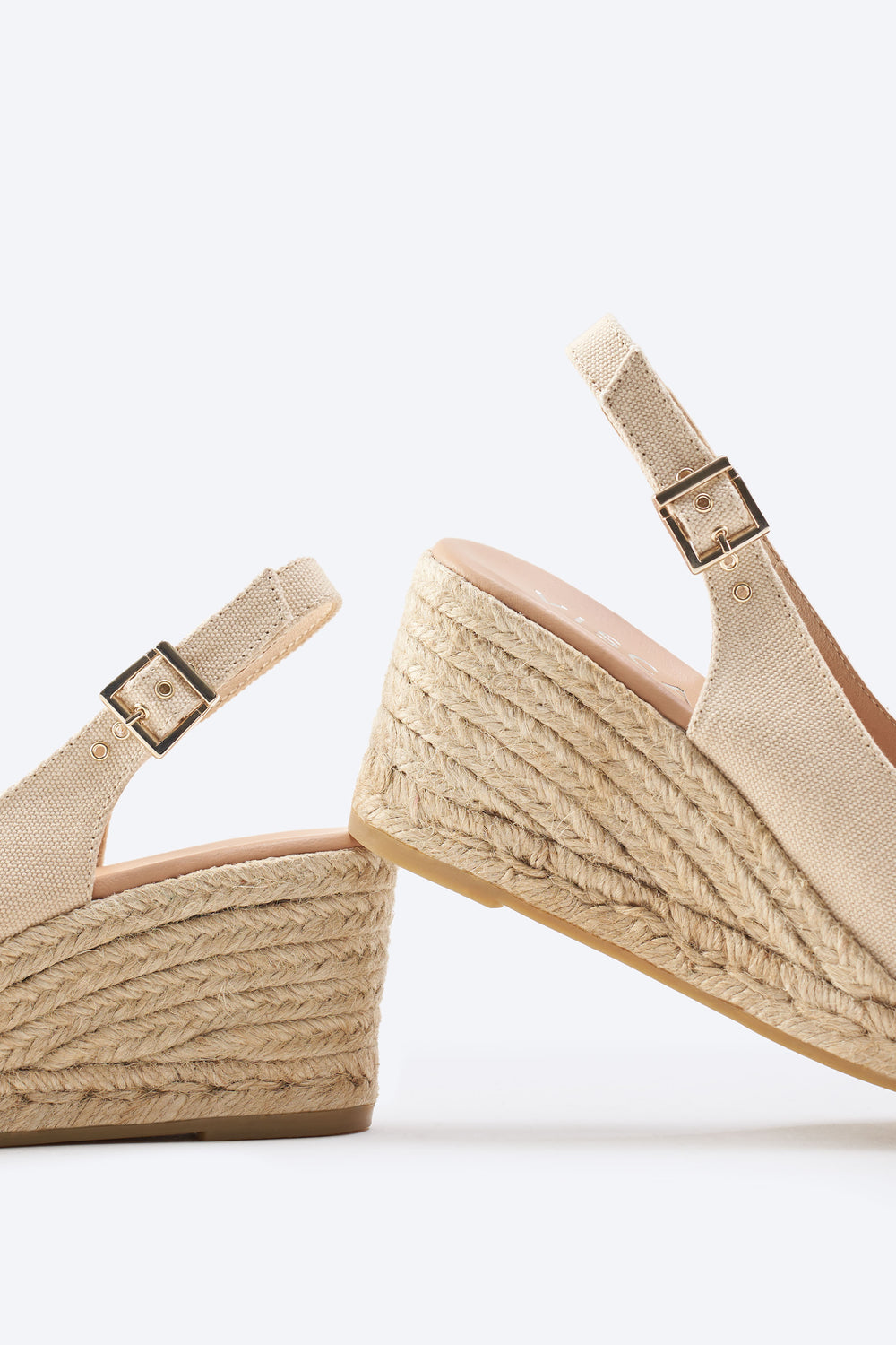 Gavina Beige Canvas Women Espadrille Wedges Buckle Slingback Detail