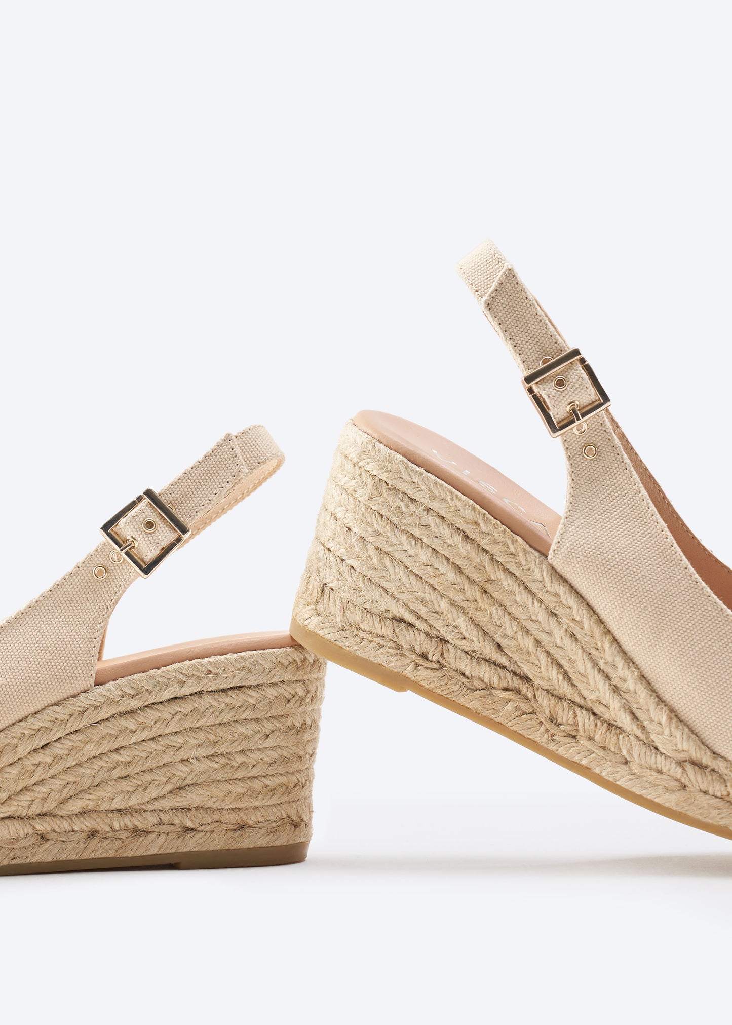 Gavina Beige Canvas Women Espadrille Wedges Buckle Slingback Detail