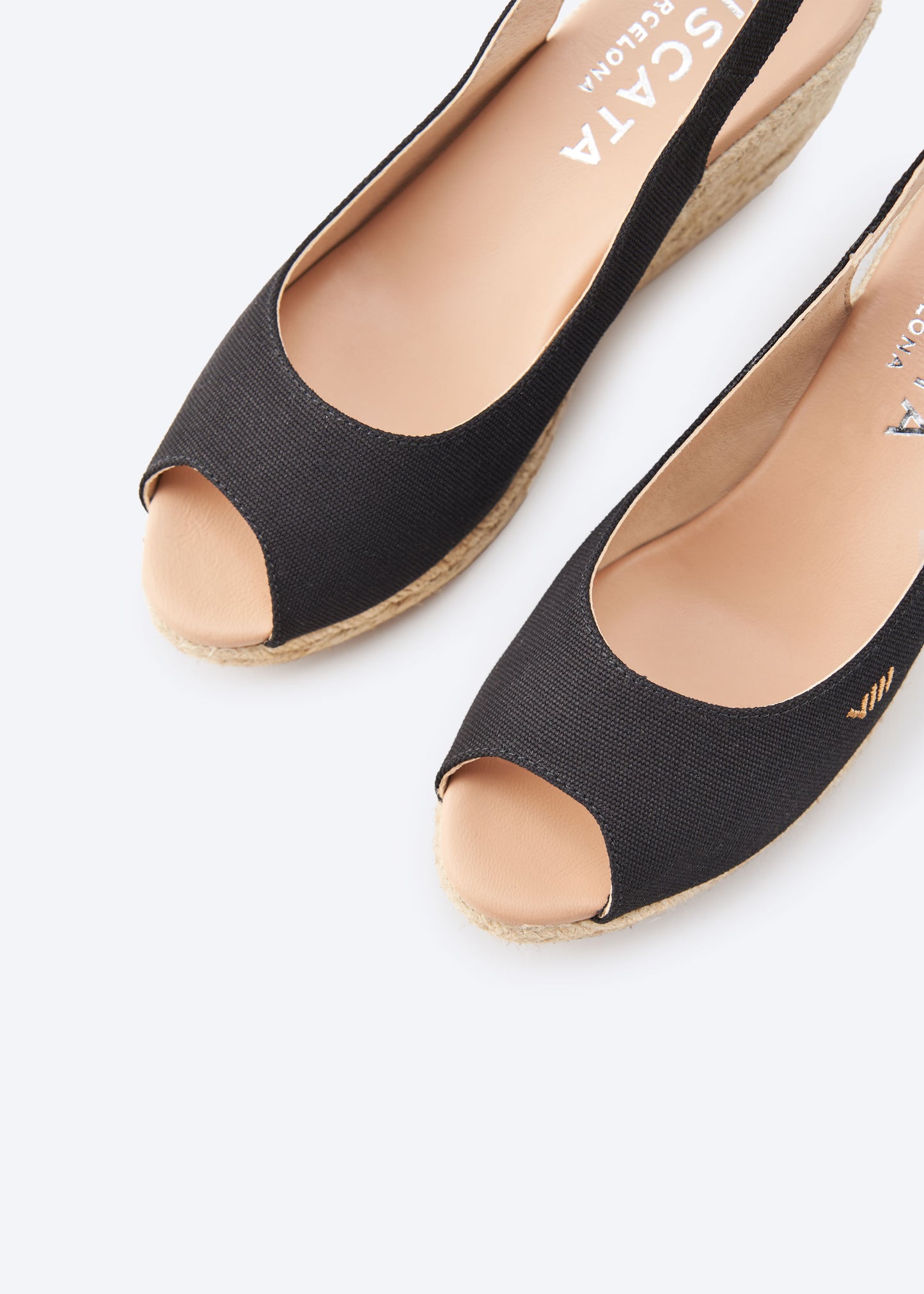 Gavina Black Canvas Slingback Women Espadrille Wedges Open Peep Toe Detail