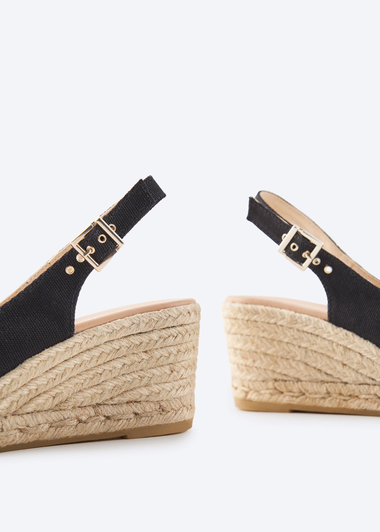 Gavina Black Canvas Women Espadrille Wedges Buckle Slingback Detail