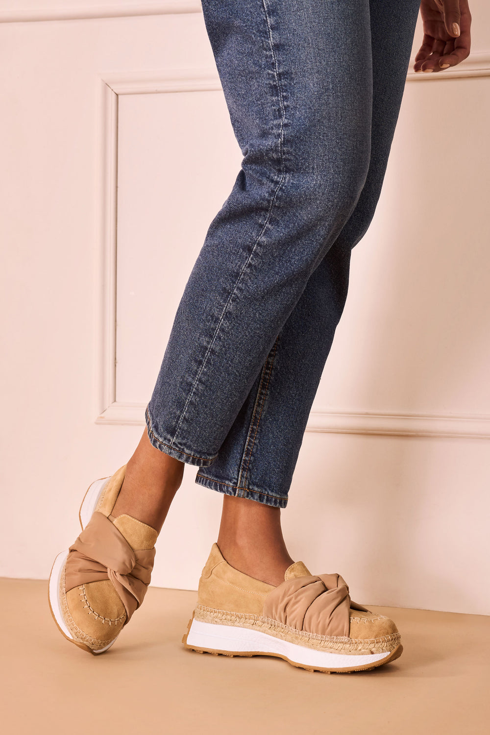 Giverola Camel Suede Women Espadrille Sneakers Legs