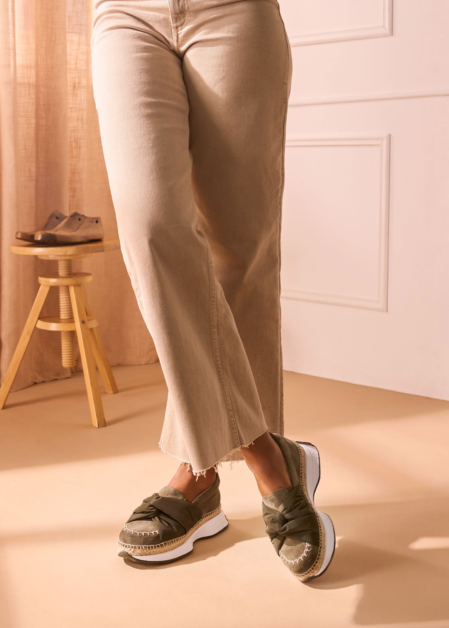 Giverola Olive Suede Women Espadrille Sneakers Legs