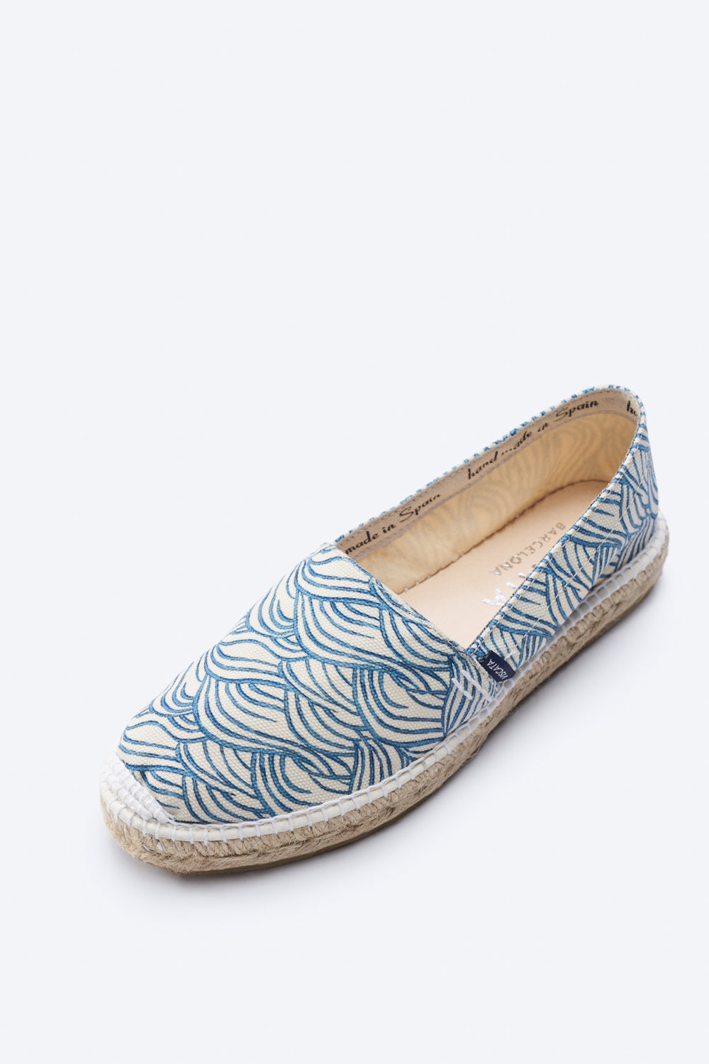 Llafranc Limited Edition Ocean Waves Canvas Slip On Women Closed Toe White Stitch Espadrille Flat