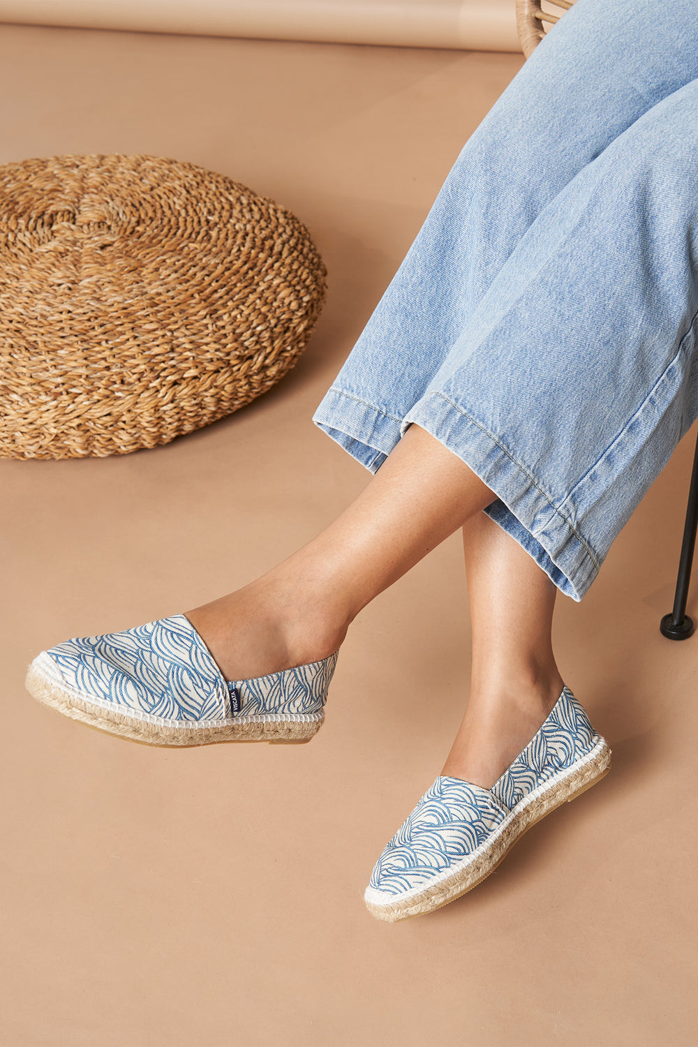 Llafranc Limited Edition Ocean Waves Canvas Slip On Women Espadrille Flats Legs