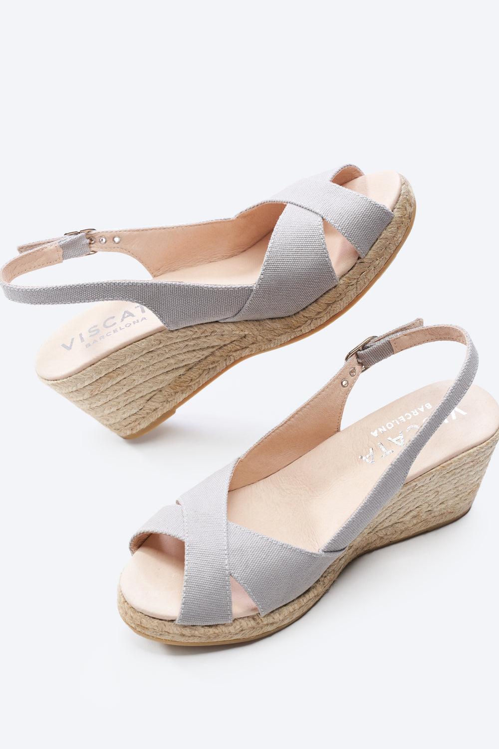Llansa Crossed Open Toe Ash Grey Canvas Slingback Women Espadrille Wedges