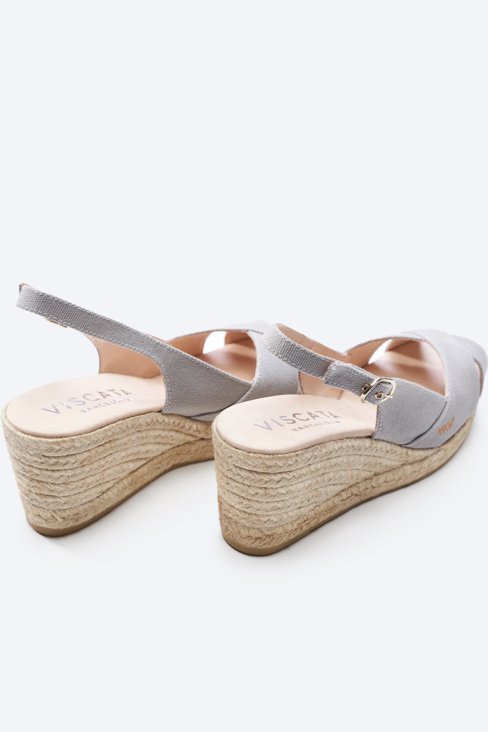 Llansa Crossed Open Toe Ash Grey Canvas Slingback Women Medium Heel Wedge Espadrilles